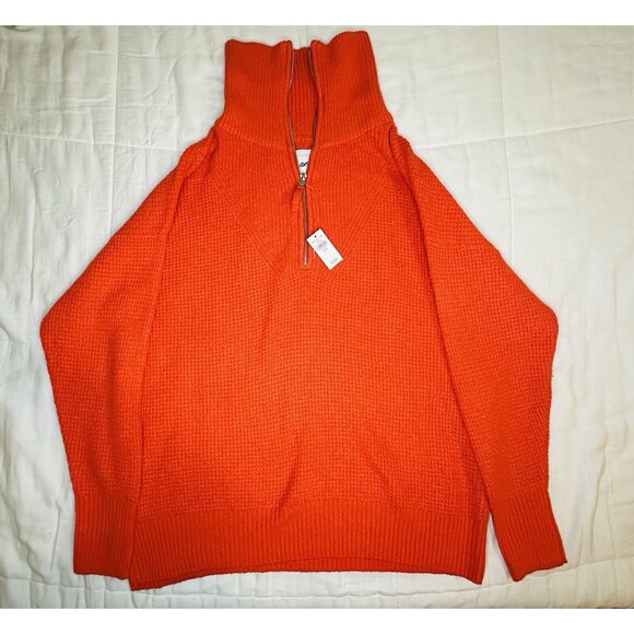AERIE CozyUp Waffle Quarter Zip Collared Red Orange Sweater XS NWT DEFECT - Picture 3 of 10